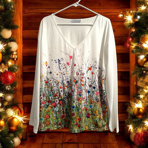 Misslook Floral Tee Shirt Tunic Blouse Womens 2XL Multicolored Cottagecore Fairy